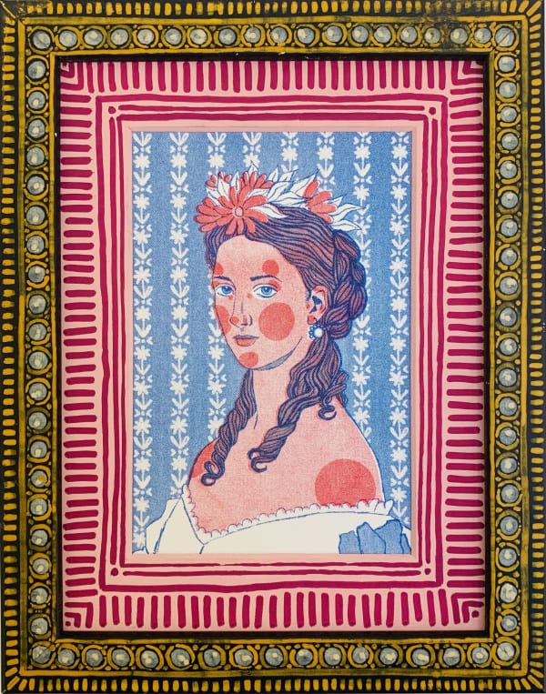 Tallulah Batley Pink Parlour Frame 3V, 2024 Picture frame, gesso, gouache, paint pen, risograph print 19 x 24 cm