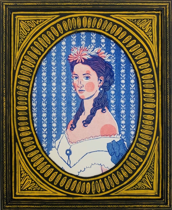 Tallulah Batley Pink Parlour Frame 4E, 2024 Picture frame, gesso, gouache, risograph print 22 x 27 cm