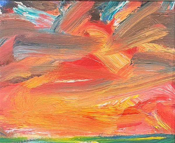 John Houston RSA Red Sky Oil on canvas Image size: 24 x 29 cm Frame size: 42.5 x 47.5 cm
