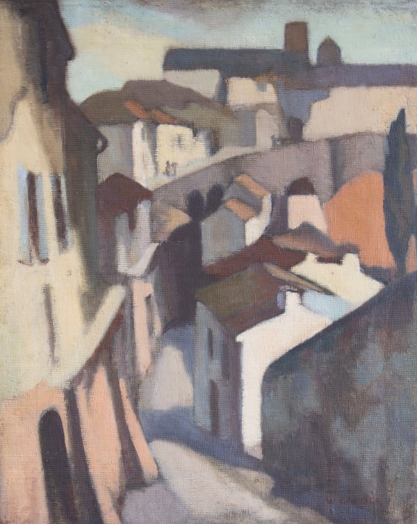 William Crozier ARSA Italian Village [recto]/ Trees by a Rocky Stream - unfinished [verso], 1927, around oil on canvas 47.1 x 38.0cm (support)