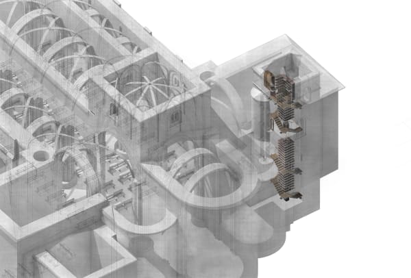 Toby Eccleston and Daniel Anderson Isometric of the Writer’s Study [scriptorium], 2023 Architectural Drawing Print 42 x 29.7 cm