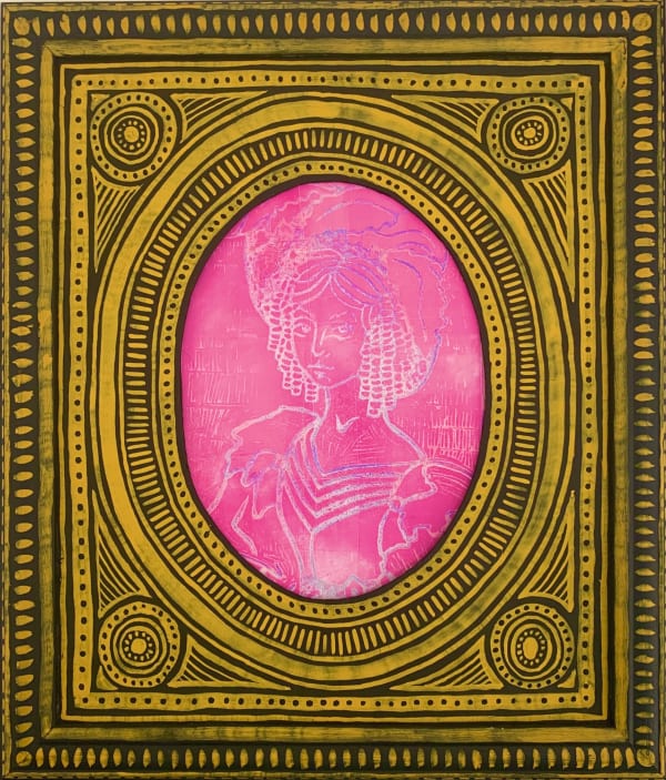 Tallulah Batley Pink Parlour Frame 3O, 2024 Picture frame, gesso, gouache, cardboard, gel monoprint 29.5 x 34.5 cm