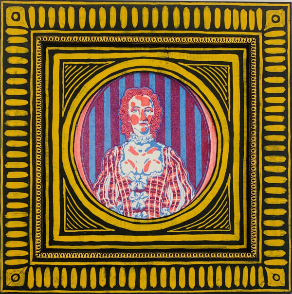 Tallulah Batley Pink Parlour Frame 3A, 2024 Picture frame, gesso, gouache, cardboard, risograph print 28 x 28 cm