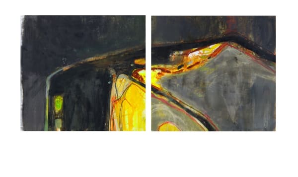 Barbara Rae RSA Paradise Valley - Greenland, 2016 Diptych, mixed media on paper 109 x 118 cm each