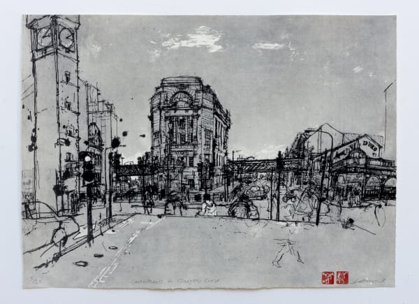 Kate Downie RSA Cartwheels on Glasgow Cross Etching with Chinese seal prints on Hahnemühle paper 51 x 74 cm Edition of 25