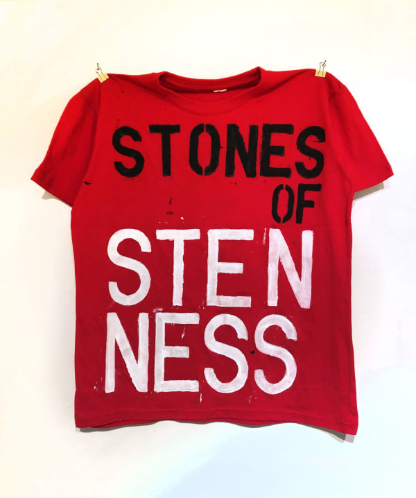 Ross Sinclair RSA (Elect) Real Life Orcadian Neolithic Souvenir Tour T-Shirt Painting No 4. : (STANDING) STONES OF STENNESS Painted t-shirt 72 x 72 cm