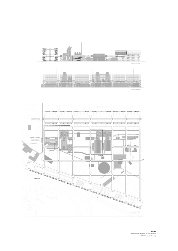 Yavor Nedelchev, PLATE XI: EX MACHINA: MASTERPLAN AND SECTIONS, 2023