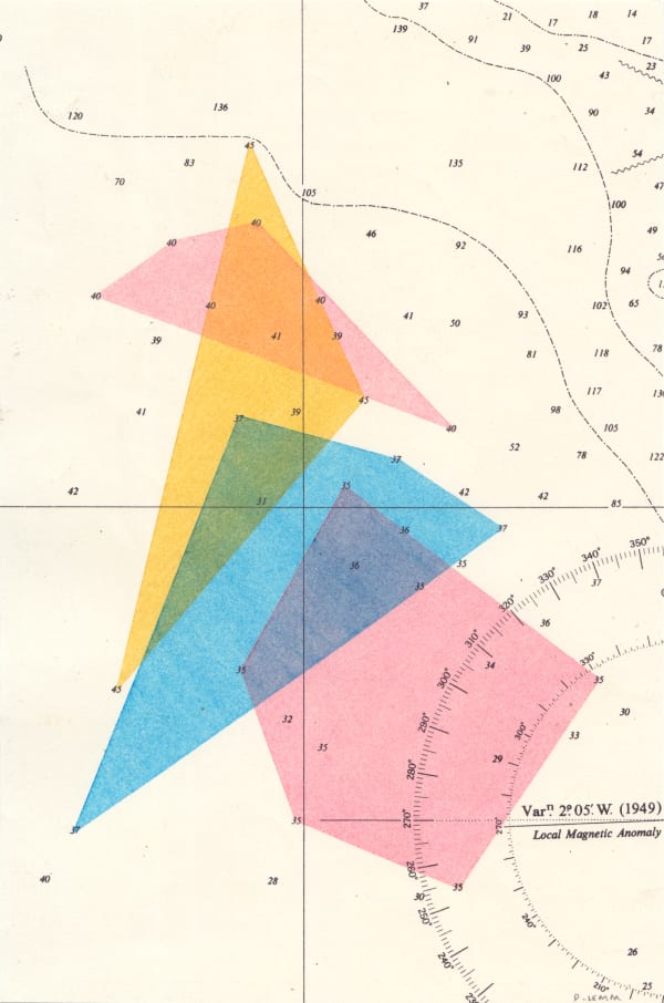 David Lemm Oblique Territories 1, 2020 Acrylic on admiralty chart 23.5 x 15.5 cm