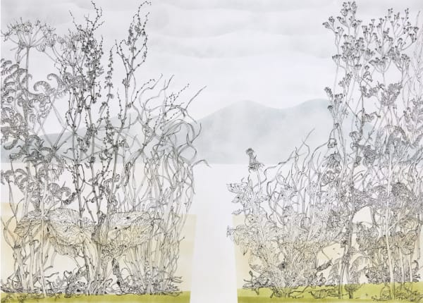 Jane Hyslop RSA The Pentlands, After Gillies, 2023 Pochoir print with pen and ink 51.5 x 71 cm