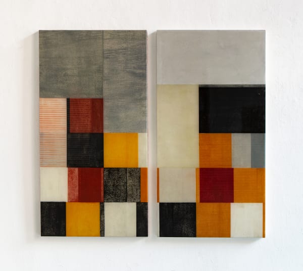 Paul Furneaux RSA SALT Mokuhanga (Japanese woodcut print) with marble dust on aluminium panels with resin coating each panel: 135 x 70 x 4 cm overall dimensions: 135 x 145 cm