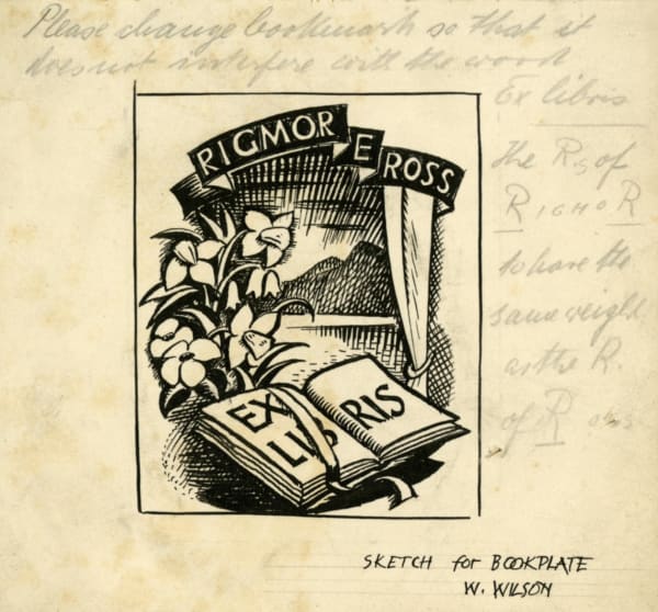 William Wilson RSA Bookplate design for Rigmor E Ross