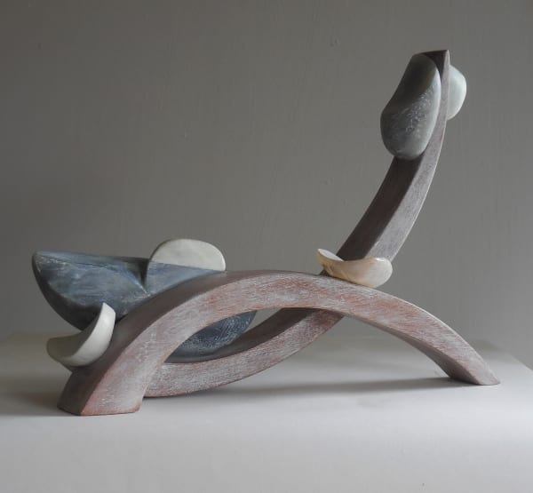 Frances Pelly RSA Moon Fishing Mahogany, soapstone, lime wax finish 16 x 23 x 7 cm