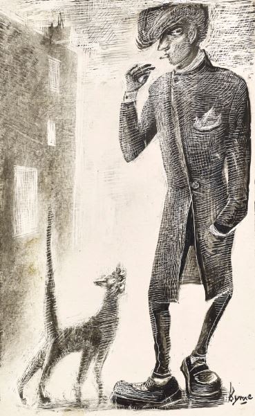 John Byrne RSA The Dizzy, 2018 Indian Ink on scraperboard 25 x 15 cm