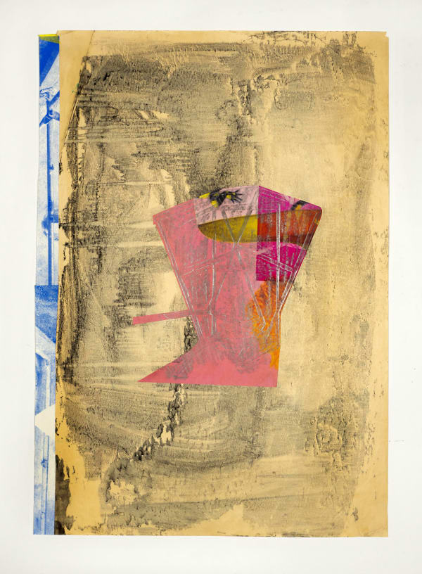 Rosalind Lawless Folly, 2020 Screenprint collaged with graphite and oil pastel frottage on newsprint 76 x 52 cm