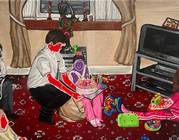 Rachel Glen The Birthday Curse 6, 2023-2024 Acrylic on canvas 25 x 20 cm