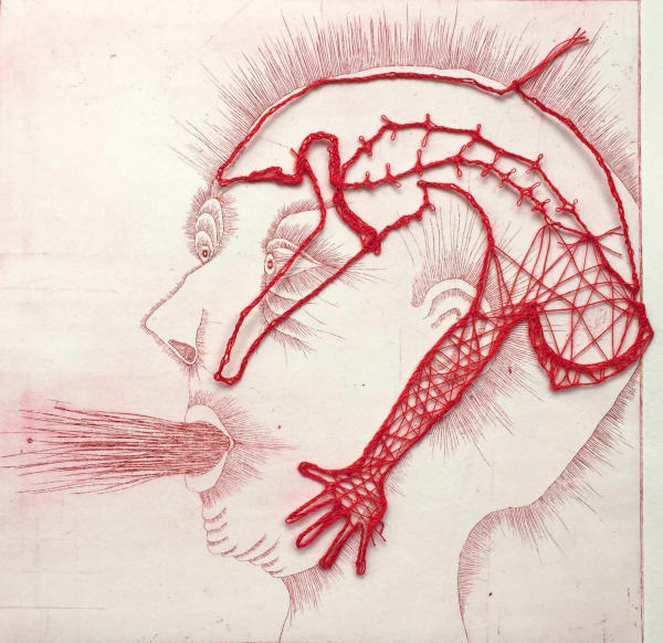 Flore Gardner On My Mind, 2022 Unique etching with lace 19 x 19 cm