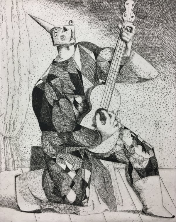John Byrne RSA, Harlequin with Guitar, 1998
