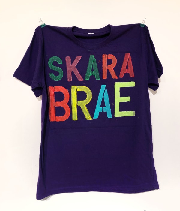 Ross Sinclair RSA (Elect) Real Life Orcadian Neolithic Souvenir Tour T-Shirt Painting No 1. : SKARA BRAE Painted t-shirt 72 x 72 cm