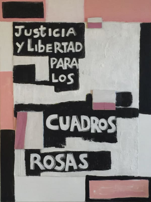 Alejandro Diaz Justice & Liberty for Pink Paintings, 2019-2020 Acrylic paint, wood and cardboard on canvas 36 x 48 in 91.44 x 121.92 cm