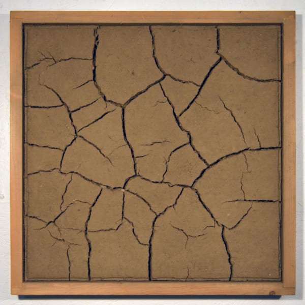 Frank Romero Adobe series, Tierra ocre oscuro, 1995/2024 Soil, acrylic, chicken wire on wood 24 x 24 x 2.5 60.9 x 60.9 x 6.3 cm