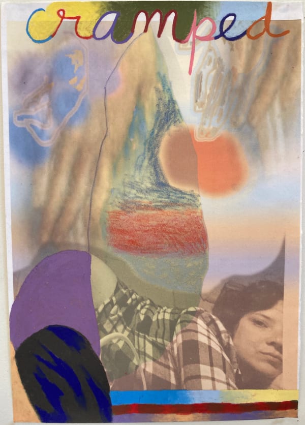 Gaby Collins-Fernandez Bothered and Bewildered, 2020 Crayons and digital photocollage on flocked paper 19 x 13.5 in 48.3 x 34.3 cm