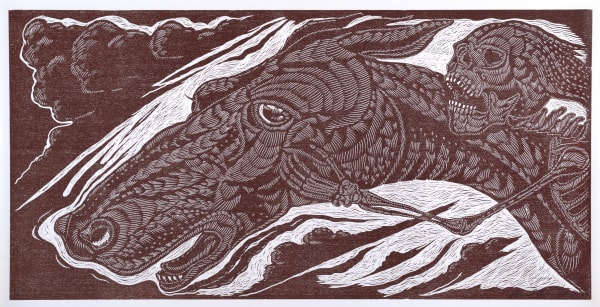 Richard 'Ricky' Armendariz La Muerta y su Caballo, 2023 Wood block print 25.75 x 49.75 in 65.4 x 126.4 cm Edition of 5