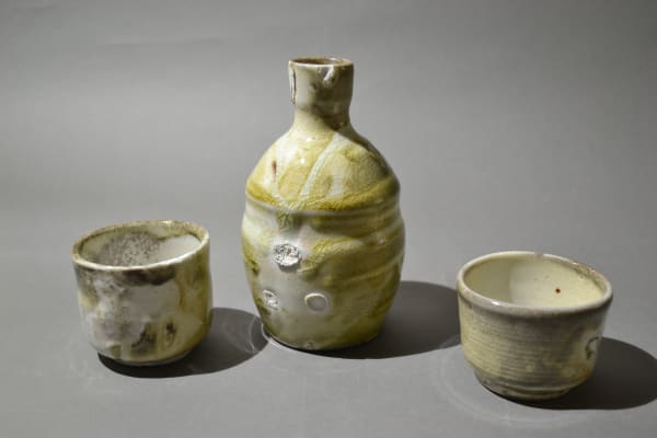 Nate Cassie Jug and 2 Cups #3, 2019 Porcelain and Shino glaze 6.5 x 3.5 x 2.8" 16.5 x 8.9 x 7 cm