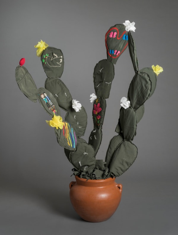 Margarita Cabrera Space in Between: Nopal (Monica Barajas), 2016 Border Patrol uniform fabric, copper wire, pvc pipe, foam, thread, and terra cotta pot 51.5 x 42.3 x 15" 130.8 x 107.3 x 38.1 cm