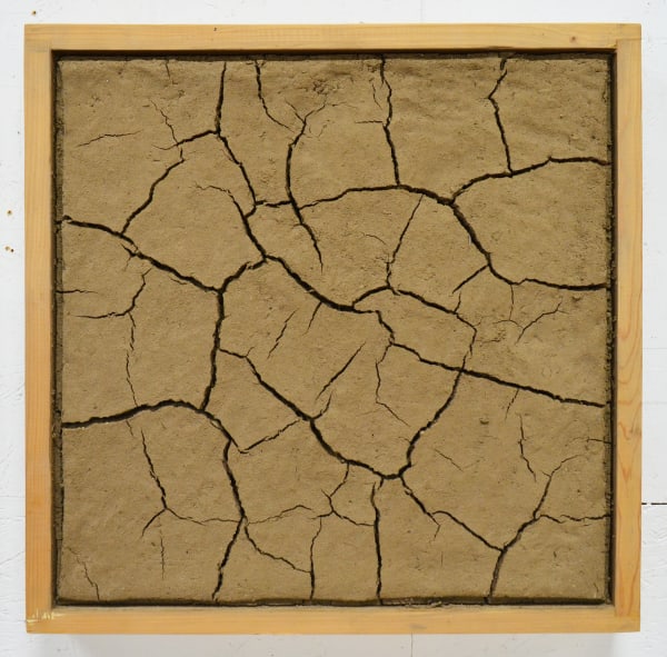 Frank Romero Adobe Series – ocre oscuro, Set 2, 1995/2024 Soil, acrylic, chicken wire on wood 24 x 24 x 2.5 60.9 x 60.9 x 6.3 cm