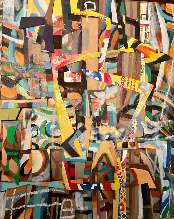 Joan Fabian In Progress, 2023 Collage with acrylic on wood 14 x 11 in 35.6 x 27.9 cm