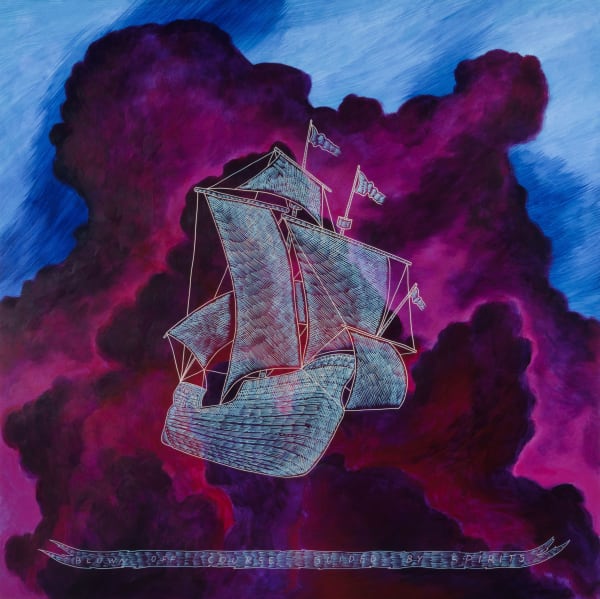 Richard 'Ricky' Armendariz Blown Off Course, Guided By Spirits, 2020 Carved mixed media on panel 48 x 48" 121.9 x 121.9 cm