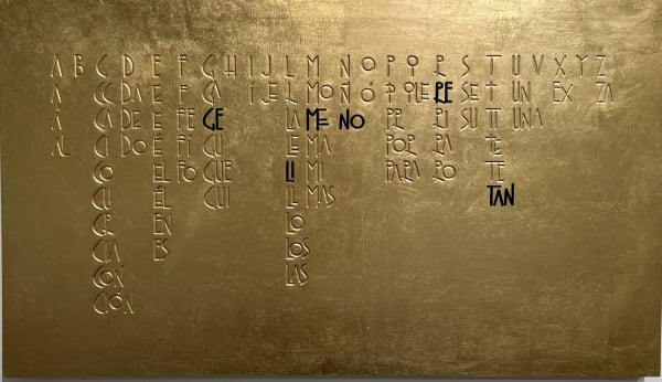 Willy Kautz - Jippies Asquerosos Noli Me Tangere, 2020 Gold leaf on MDF 27.5 x 48 x 2 in 70 x 122 x 5.1 cm