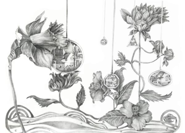 Kate Terrell Blossom and Jetsam, 2018 Graphite on vellum 11 x 15 in 27.9 x 38.1 cm