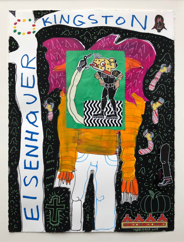 Michael Menchaca The North East Sider, 2018 Acrylic paint and mixed media on Rives BFK 30 x 22" 76.2 x 55.9 cm