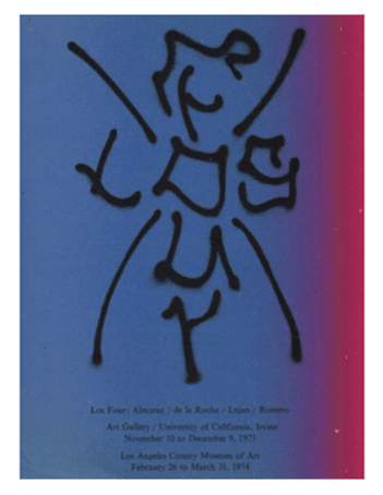 Frank Romero Los Four: Almaraz / de la Rocha / Lujan / Romero, 1974 Artist's Book designed by Frank Romero Produced at the School of Fine Arts, University of California, Irvine 1500 copies printed by Toyo Printing Los Angeles Photographs are by Frank Romero and Hal Glicksman First Edition 1500. One continuous 10 x 118" sheet printed recto only