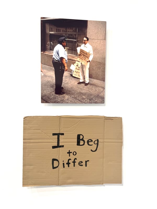 Alejandro Diaz Breakfast Tacos at Tiffany’s II, 2003/2021 Performance/intervention in which hand-painted cardboard signs were sold and distributed to passersby in Manhattan’s Fifth Avenue shopping district. The work consists of a photograph printed on aluminum and a cast resin acrylic painted sign 28 x 18 in 71.12 x 45.72 cm Edition 1 of 3 plus 2 AP