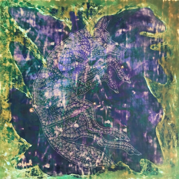 Richard 'Ricky' Armendariz Phaeton Remix, 2019 Oil on carved panel with lightbulbs 48 x 48 in 121.9 x 121.9 cm