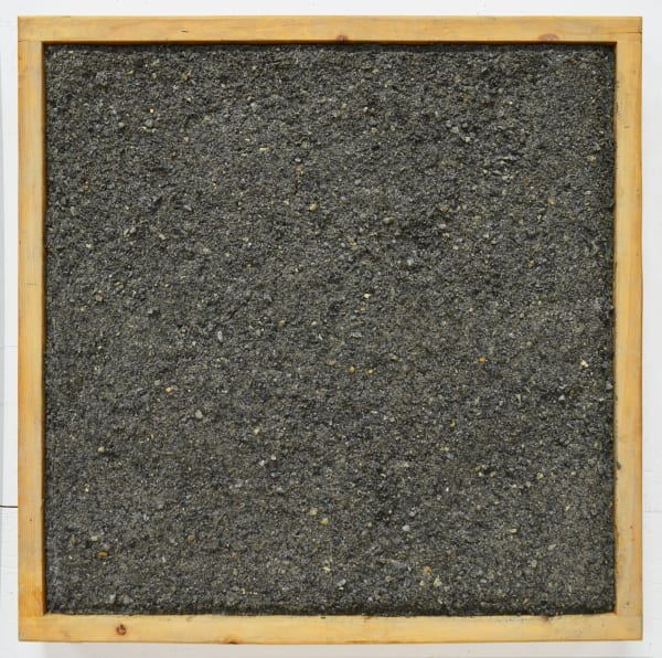 Frank Romero Adobe Series – Tierra negra, Set 2, 1995/2024 Soil, acrylic, chicken wire on wood 24 x 24 x 2.5 60.9 x 60.9 x 6.3 cm