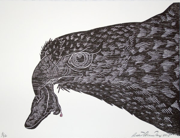 Richard 'Ricky' Armendariz Study for Modern Prometheus Unbound (Remix) Hare & Hound Press, 2015 Woodblock print with drop of nail polish, edition of 12 11 x 14" 27.9 x 35.6 cm 5 / 12