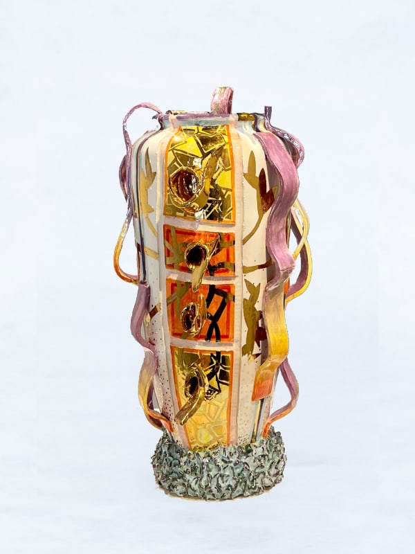 Nicolás Leiva Florero Tropical, 2023 Majolica ceramic with platinum gold 27 x 15 in 68.6 x 38.1 cm