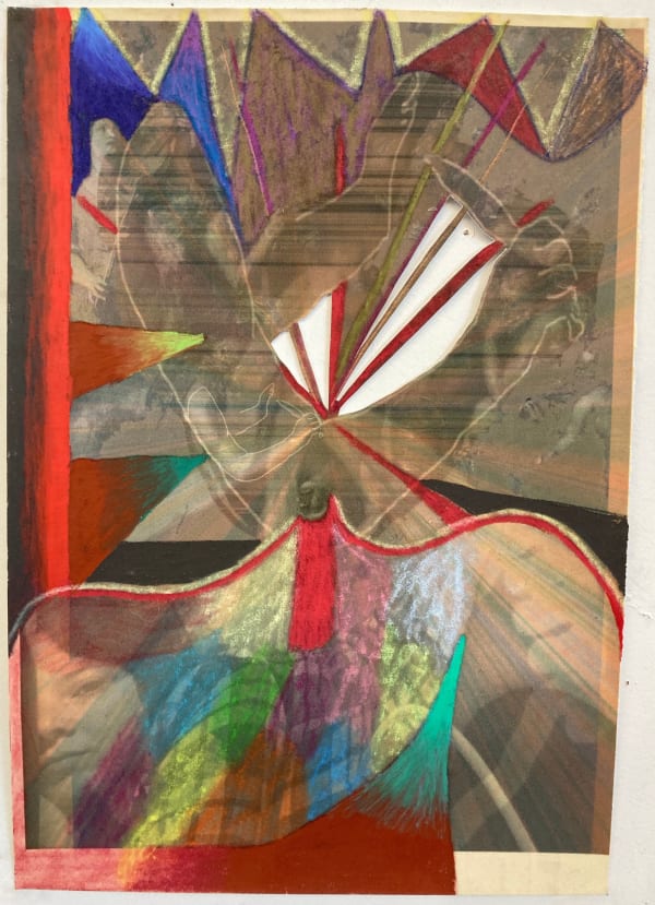 Gaby Collins-Fernandez It's Not Not a Knife, 2020 Crayons and digital photocollage on flocked paper 19 x 13.5 in 48.3 x 34.3 cm