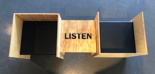 Ethel Shipton Listen, 2019 Birch plywood, mirror and upholstered Volkswagen vinyl 31 x 72 x 24 in 78.7 x 182.9 x 61 cm
