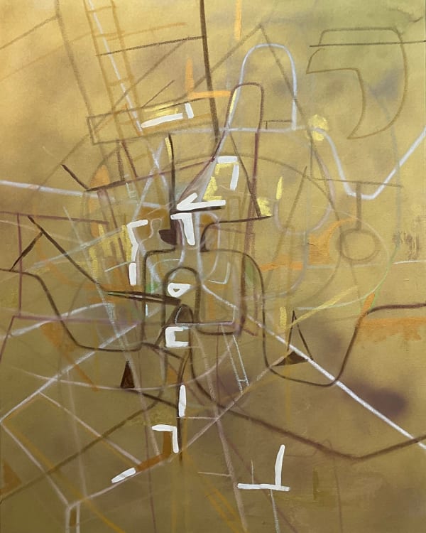 Joan Fabian Marks on the Floor, 2023 Acrylic, luminescent paint, oil crayon on canvas 24 x 30 in 61 x 76.2 cm