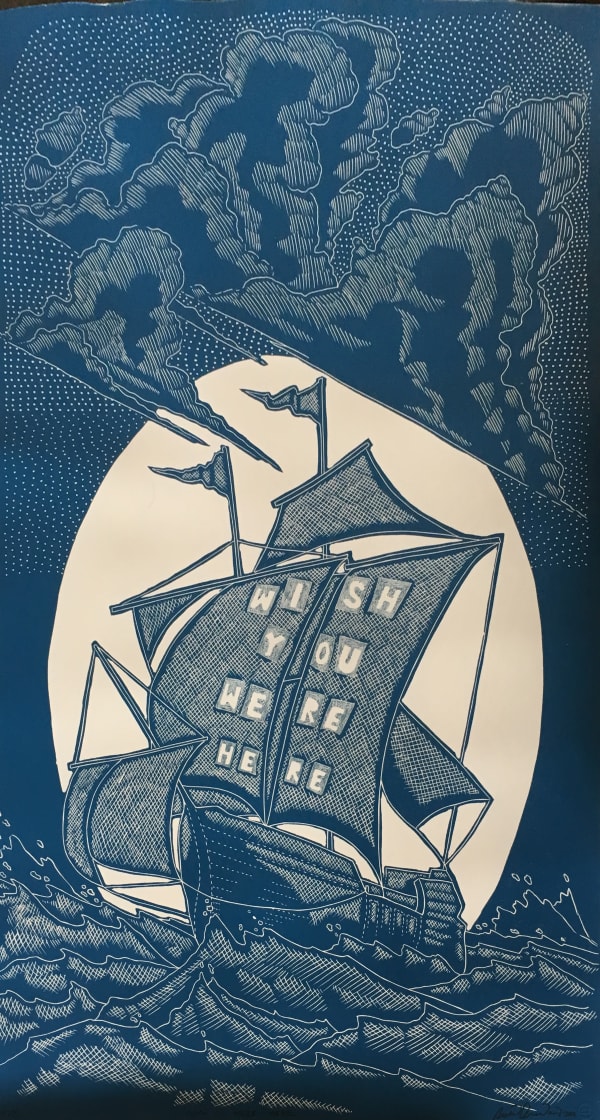 Richard 'Ricky' Armendariz Wish You Were Here, 2017 Woodblock print 47.5 x 25.5" 120.7 x 64.8 cm Edition of 8 plus 2 artist's proofs