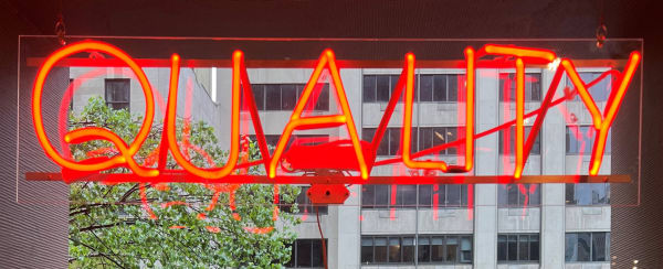 Alejandro Diaz Quality, 2012 Alternating blinking neon on clear plexi 39 x 10 x 3 in 99.06 x 25.4 x 7.62 cm Edition 2 of 5 plus 2 AP