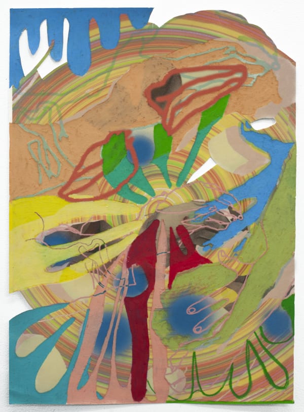 Gaby Collins-Fernandez Juicy Fruit, 2019 Signed, titled, and dated on the reverse Crayons and digital photocollage on flocked paper 19 x 13.5 in 48.3 x 34.3 cm