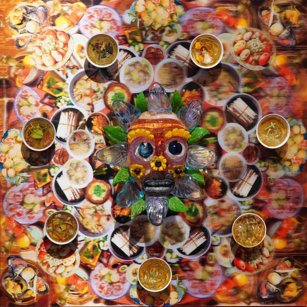 Einar and Jamex de la Torre Smakelijk, 2013 Archival pigmented lenticular print, blown glass, and mixed media 40 x 40 x 6 in 101.6 x 101.6 x 15.2 cm