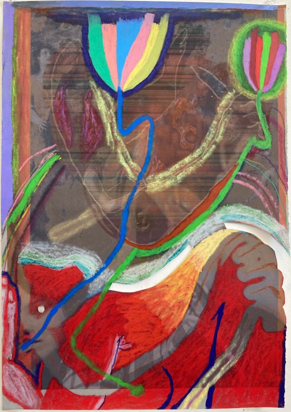 Gaby Collins-Fernandez No Peeking, 2020 Crayons and digital photocollage on flocked paper 19 x 13.5 in 48.3 x 34.3 cm