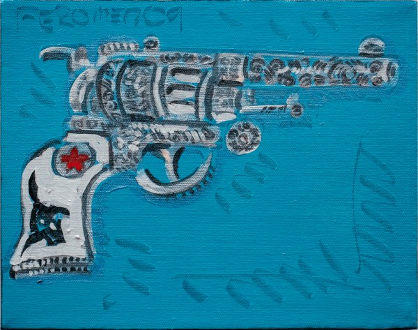 Frank Romero La Pistola, 2009 Signed and dated top left Acrylic on canvas 4.75 x 9.875 in 12.1 x 25.1 cm