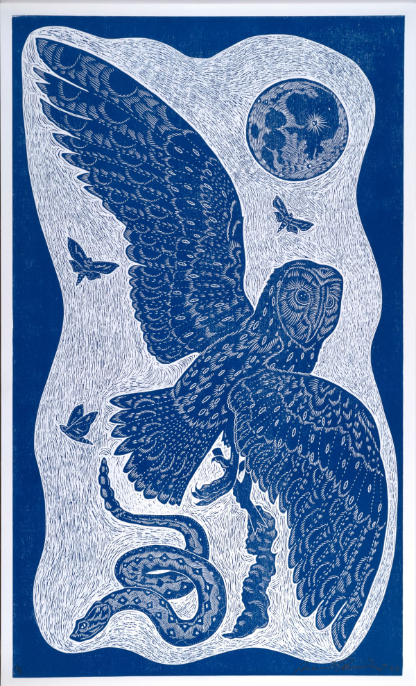 Richard 'Ricky' Armendariz The Predicament, 2023 Woodblock print, Hare & Hound Press 49.75 x 30.5 in 126.4 x 77.5 cm Edition of 5